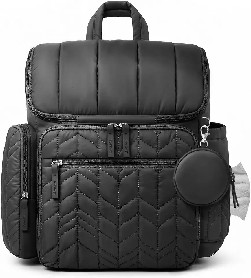 TOPEAST Diaper Bag Backpack, Large Travel Baby Bag for Daily Essentials | Waterproof Diaper Backpack with Changing Pad, Insulated Bottle Pockets, Pacifier Case, Stroller Straps for Mom Dad, Black