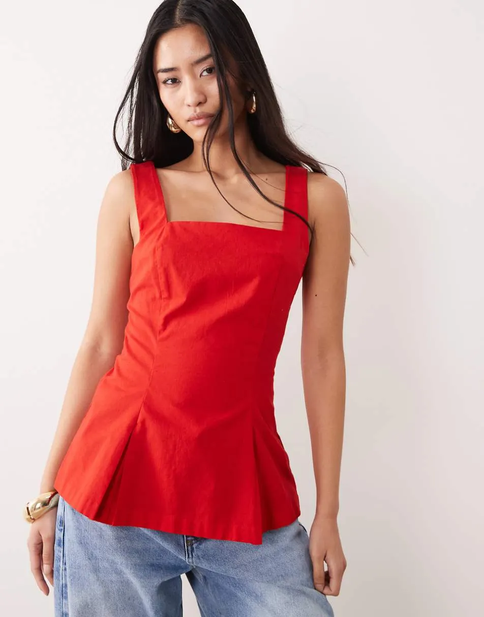 Nobody's Child Valencia square neck top in red