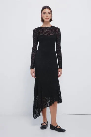 Vestido midi lace asimétrico