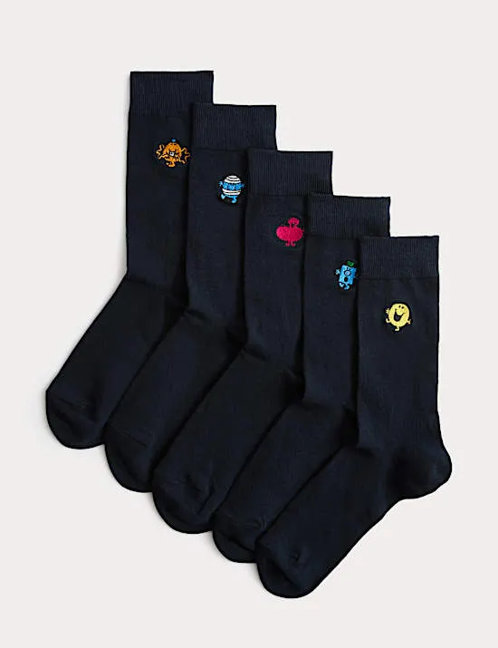 5 Pack Embroidered Cotton Rich Socks