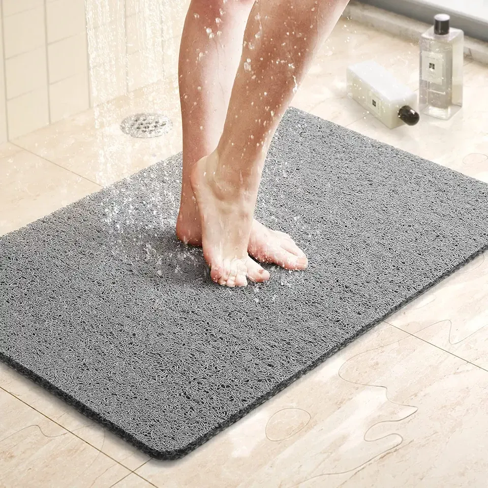 LuxStep Shower Mat Bathtub Mat,24x16 inch, Non-Slip Bath Mat with Drain, Quick Drying PVC Loofah Bathmat for Tub,Shower,Bathroom (Phthalate Free,Grey)