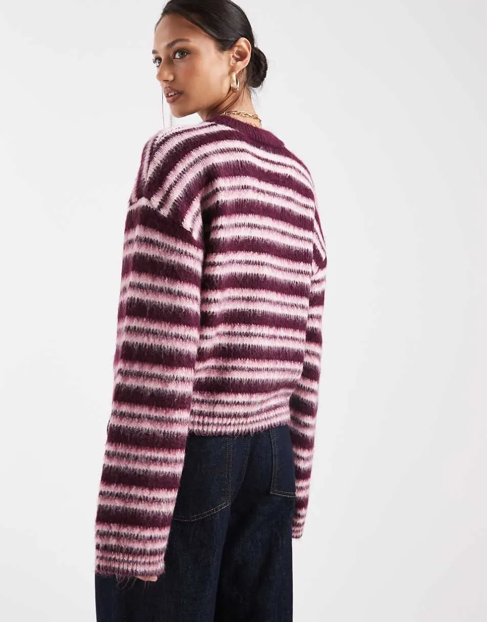 ASOS DESIGN knitted jumper in plum brushed stripe