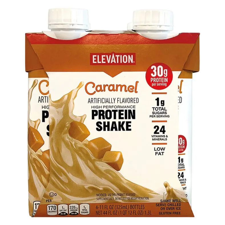 Elevation Caramel Flavored Ready to Drink Protein Shakes, 4 Pack