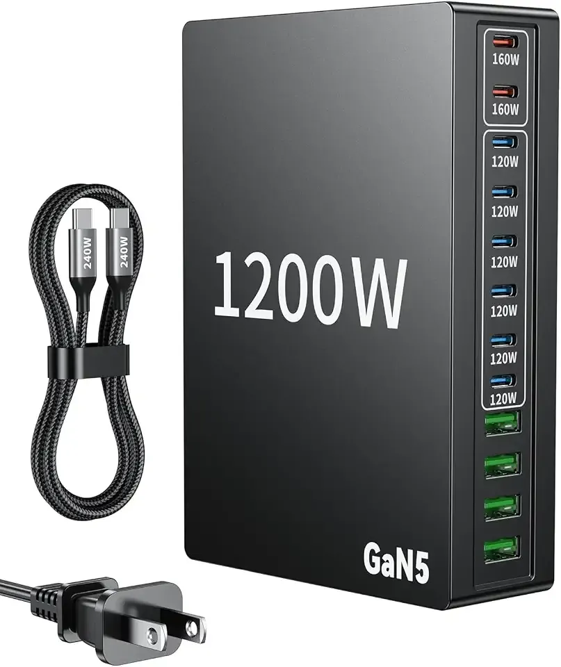 1200W USB C Charger Block Fast 12 Port MacBook Pro Charging Station | 140W PD PPS AVS HUB for All iPhone 17 Pro Max/17 Air/16 SE/Samsung Galaxy 26/ MacBook Pro/Air/iPad Pro/240W Cable
