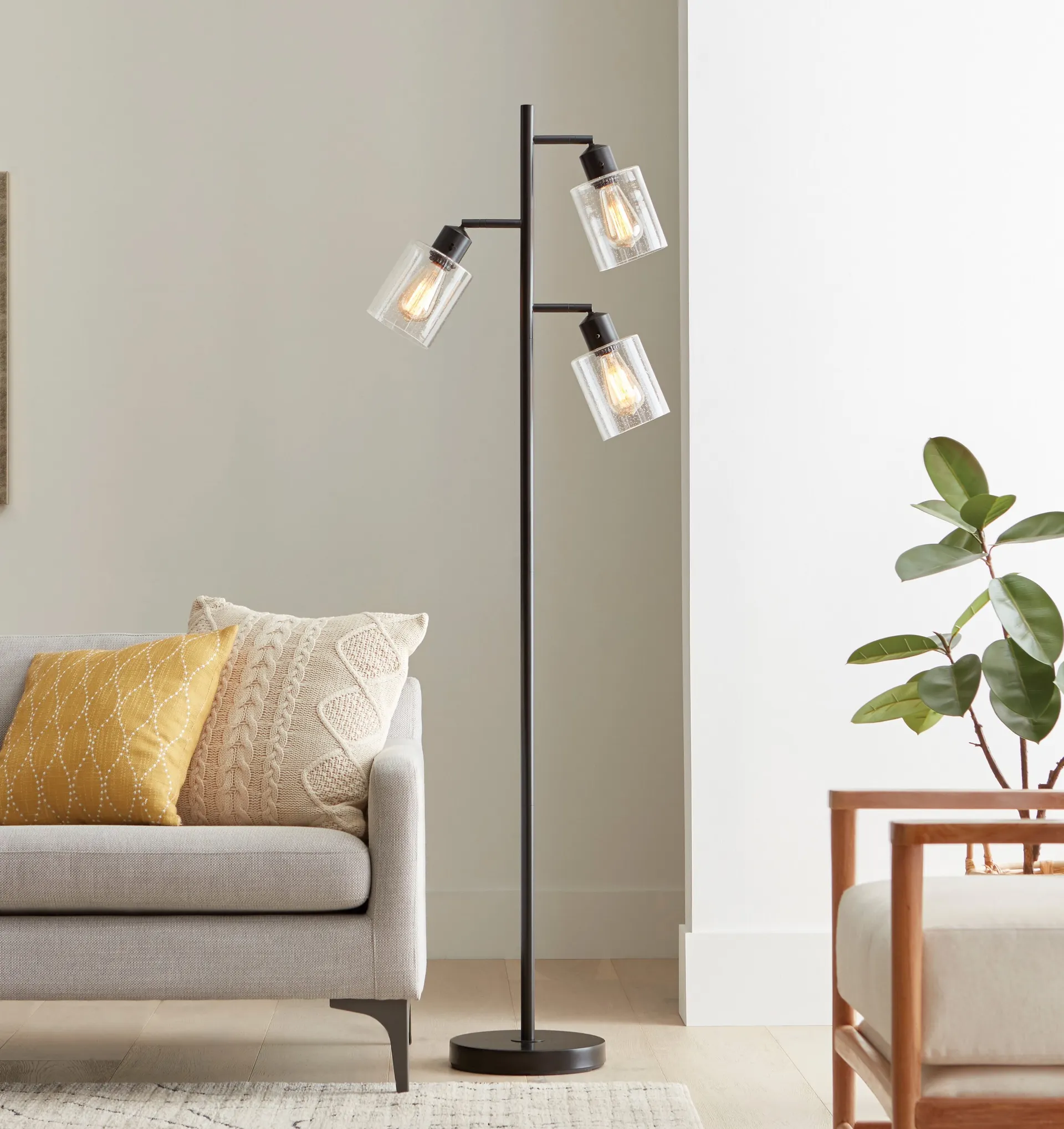 67-in Black Multi-head Floor Lamp with Glass Shade