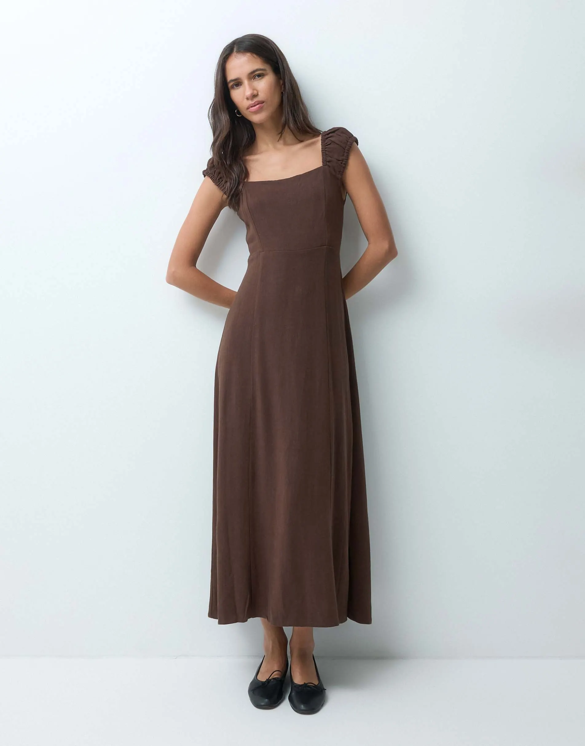 ONLY maxi dress with linen in brown