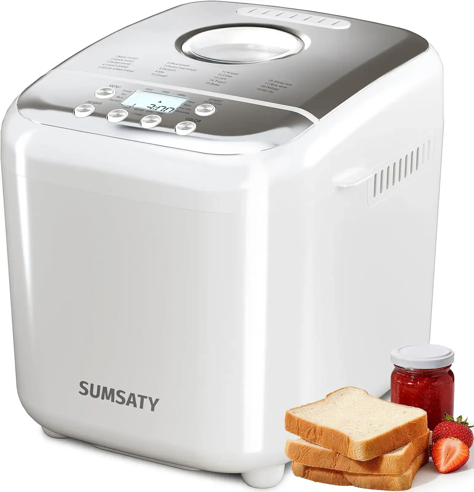 SUMSATY 2.2LB & 16-in-1 Bread Maker Automatic Bread Machine | Nonstick Pan Bread Maker Machine,15H Timer & 1H Keep Warm, Breadmaker for Beginner with Gluten-Free/French/Yogurt/Sourdough