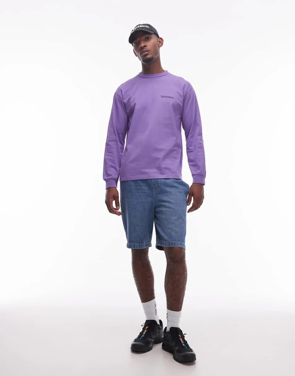 No Problemo mini logo long sleeve cotton t-shirt with back print in lilac