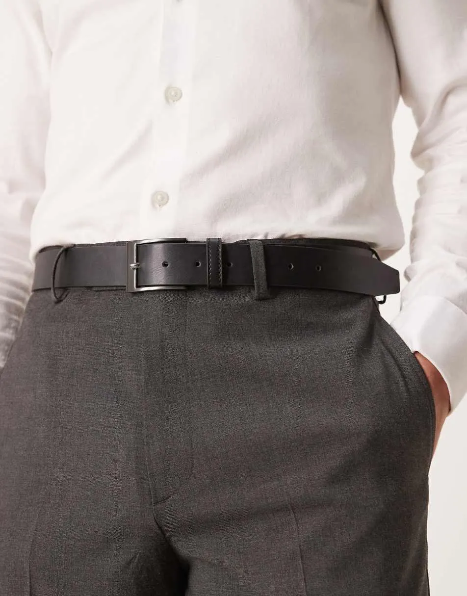 ASOS DESIGN faux leather belt with gunmetal buckle in black