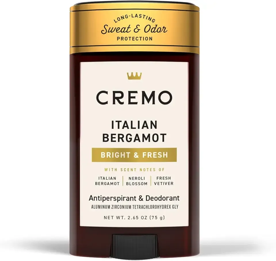 Cremo Italian Bergamot Antiperspirant & Deodorant for Men, 48-hour Sweat and Odor Protection, 2.65oz
