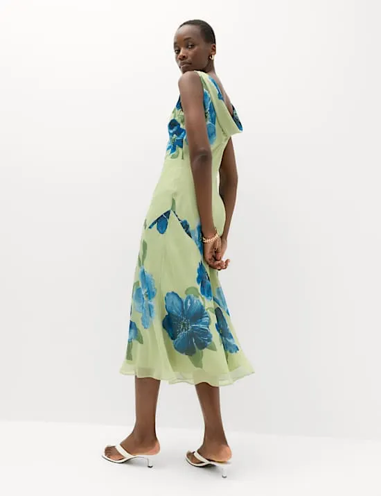 Floral Round Neck Midi Column Dress