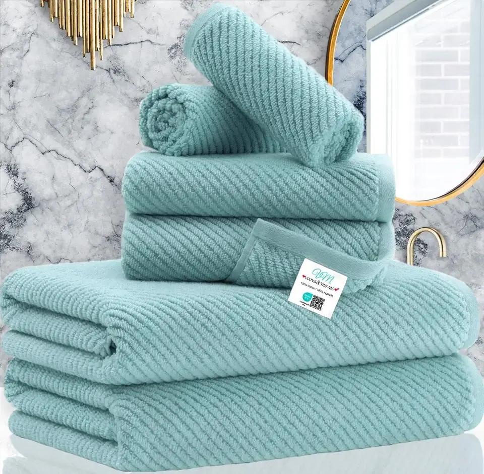 Towels for Bathroom - 100% Cotton | Lightweight | Thick | Soft, Quick Dry Towels, Bath Towel Set of 6 Large, 2 Bath 30"x56", 2 Hand 18"x28", 2 Washcloths 13"x13", Luxury Shower Towel Set, Aqua Teal