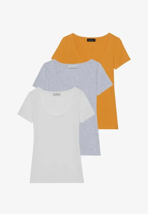 3 PACK - T-shirts - mottled light grey/white/mustard yellow