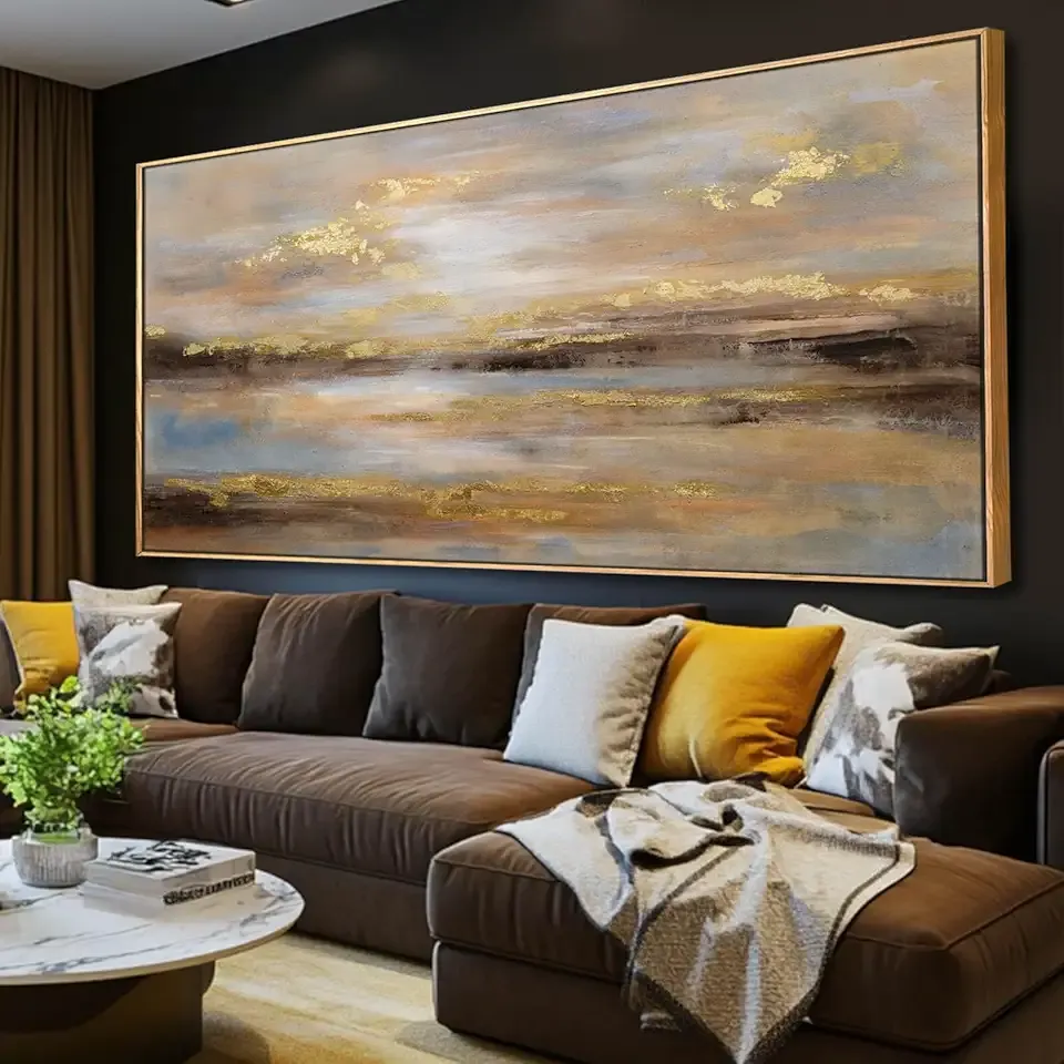 Large Framed Artwork for Living Room Abstract Bedroom Wall Art Gold Abstract Wall Decor Office Home Decor 29"x 58" Canvas Painting Wall Hanging