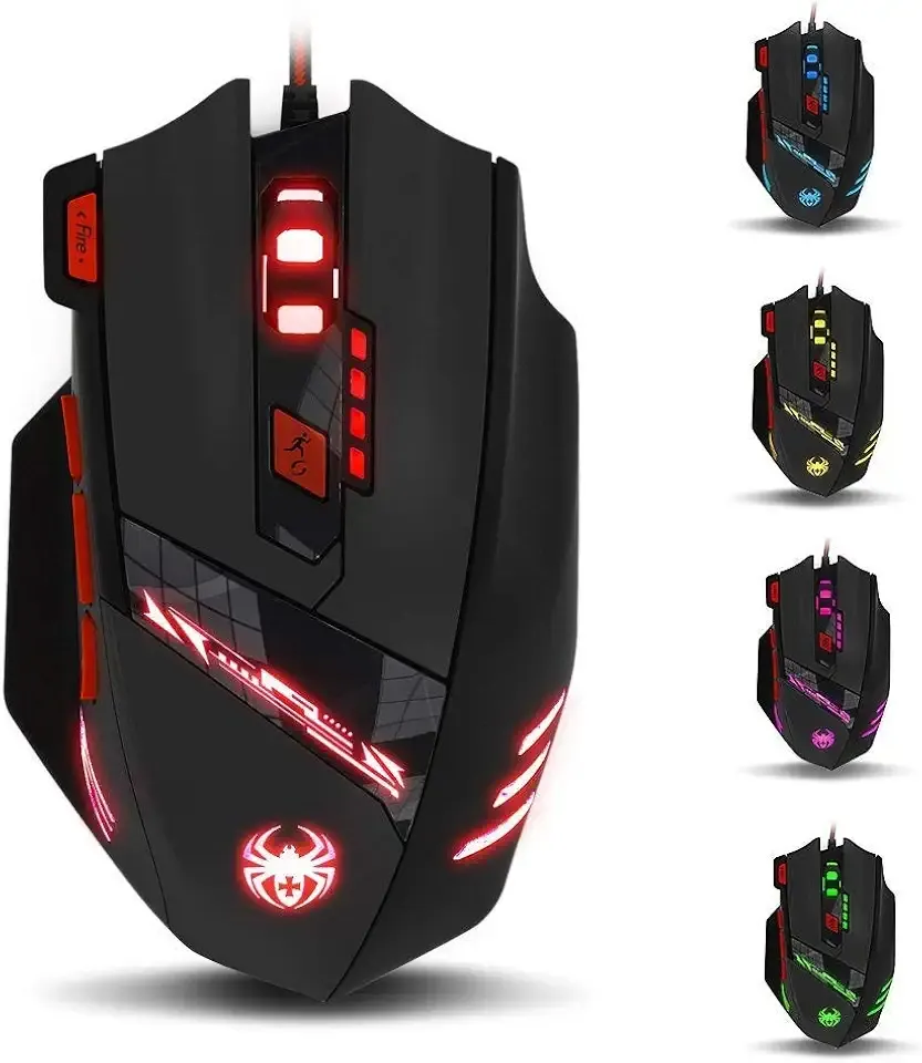 zelotes T90 Gaming Mouse 9200 DPI, 8 Programmable Buttons Multi-Modes LED Lights USB Gaming Mice, Weight Tuning for Laptop, Desktop, PC,- Black