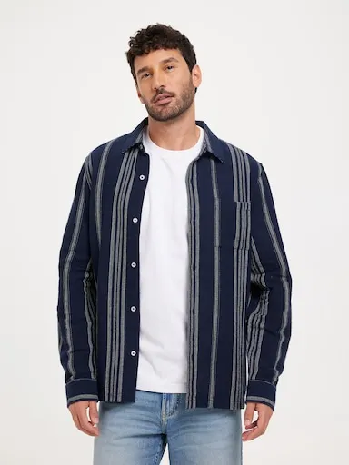 Just Jeans Long Sleeve Textured Stripe Shirt