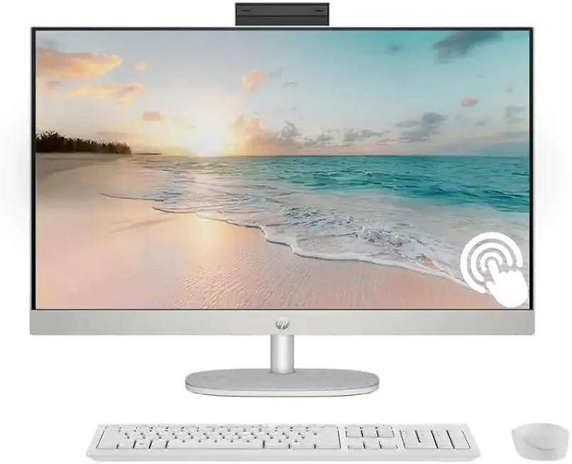 HP 27" FHD Touchscreen All-in-One Desktop Computer, Quad-Cores Ryzen 5 7520U Processor, 16GB RAM 1TB SSD, Windows 11 Pro with Microsoft Office Included, WiFi6, Wireless Keyboard & Mouse, White