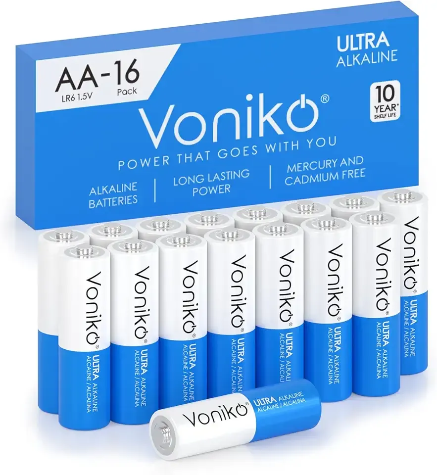 Voniko - Premium Grade AA Batteries -16 Pack- Alkaline Double A Battery - Ultra Long-Lasting, Leakproof 1.5v Batteries - 10-Year Shelf Life