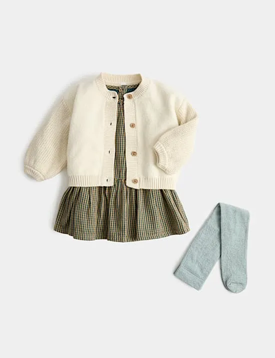 3-tlg. kariertes Outfit mit hohem Baumwollanteil (0–5 J.)