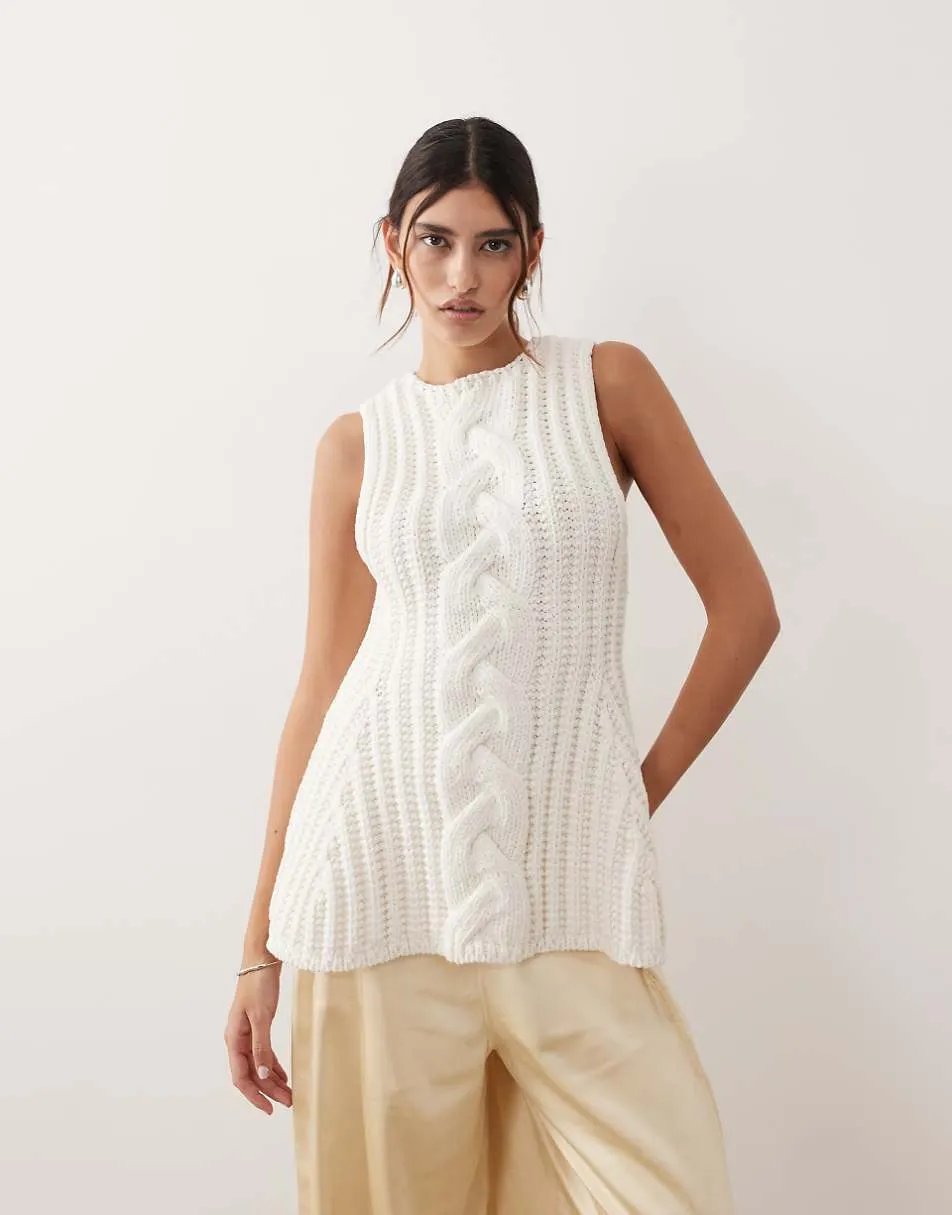 ARRANGE chunky cable knit peplum top in ivory
