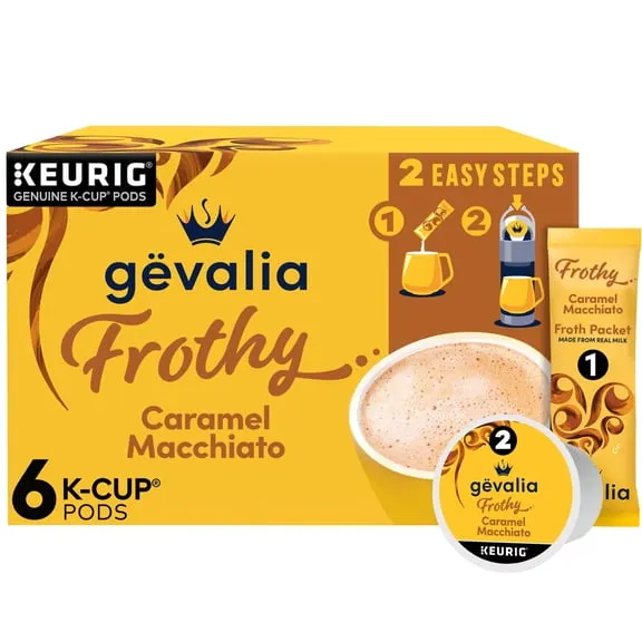 Gevalia Frothy 2-Step Artificially Flavored Caramel Macchiato Espresso Style K-Cup Coffee Pods & Froth Packets Kit, 6 ct Box $17.49