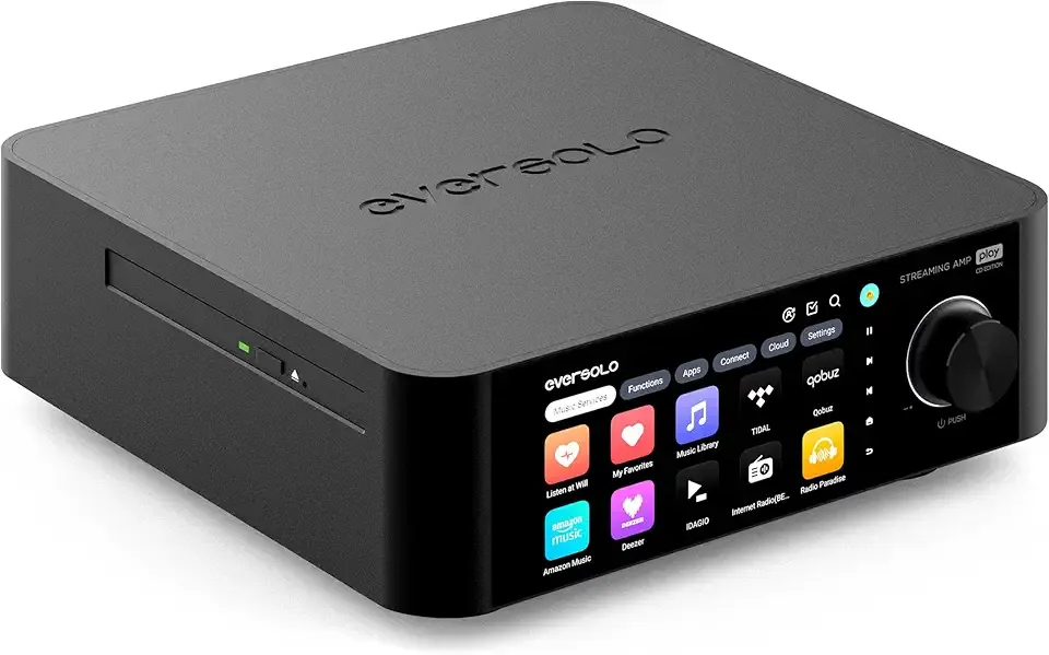 Eversolo Play | Music Streamer with DAC & Amplifier 60W×2ch(8Ω) / 110W×2ch(4Ω) | 5.5" LCD Touchscreen, Support Room Correction & Multi Room System, Stream Qobuz, Tidal&More | Black (CD Edition)