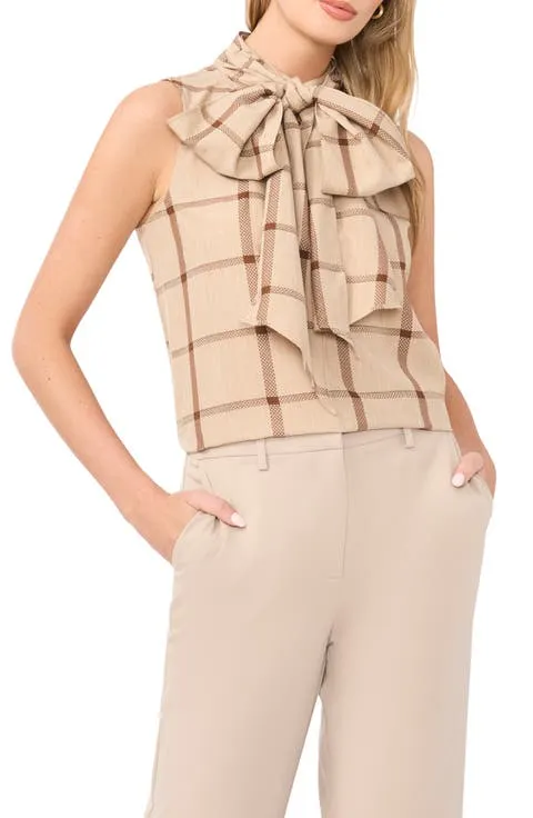 Check Tie Neck Sleeveless Top