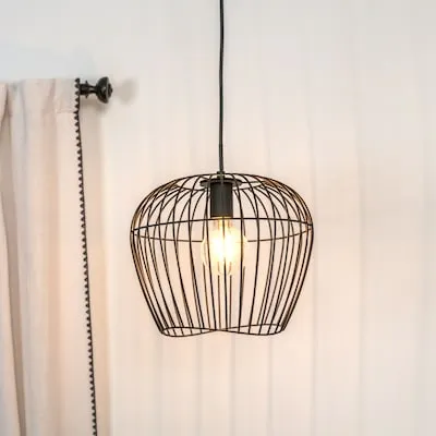 Redding 1 -Light Matte Black Modern/contemporary Fabric Cage Dome Mini Hanging Pendant Light