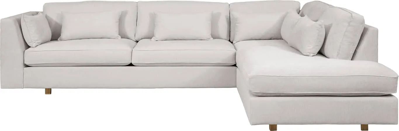 Hjellegjerde Dyp hjørnesofa 3,5 seter + hjørne + endemodul, armlen 4, stoff Anabela natural