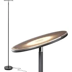 Brightech Sky LED Floor lamp, Torchiere Super Bright Floor Lamp for Living Room Decor & Office - Dimmable, Tall Standing Torch Lamp with Warm Light for Bedroom & Reading - Black