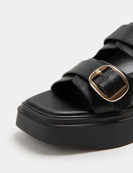 Double Buckle Flatform Mules