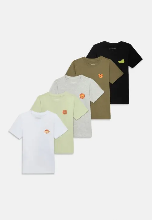 5 PACK - T-shirts med print - white/mottled light grey/black