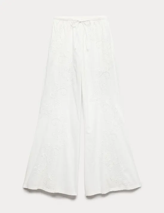 Pure Cotton Textured Broderie Beach Trousers