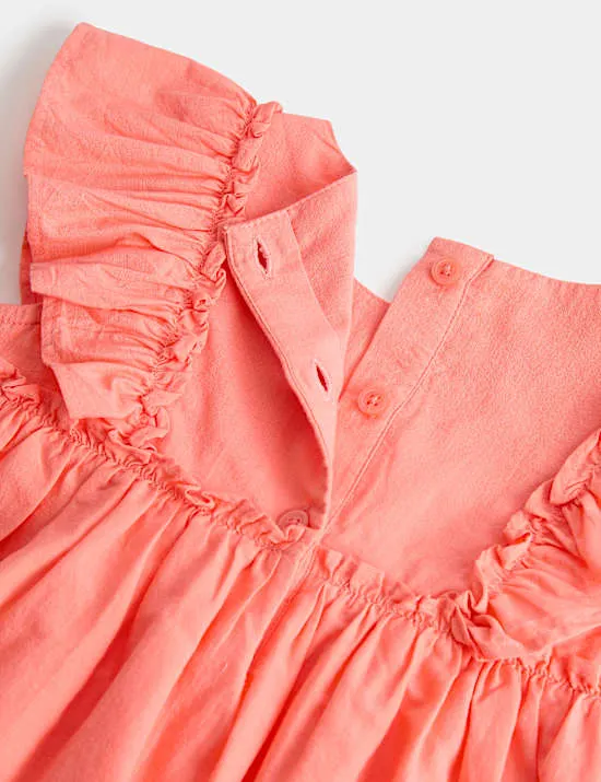 Kleid aus reiner Baumwolle mit Lochstickerei (0–5 Jahre)