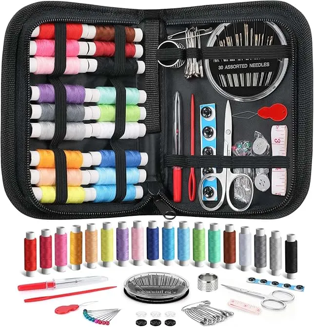 Coquimbo Sewing Kit Mothers Day Gifts for Mom Grandma Women Wife Teen Girls Beginner Traveler, Portable Sewing Supplies Accessories Contains Thread, Needles, Scissors, Dorm Room Essentials (Black)