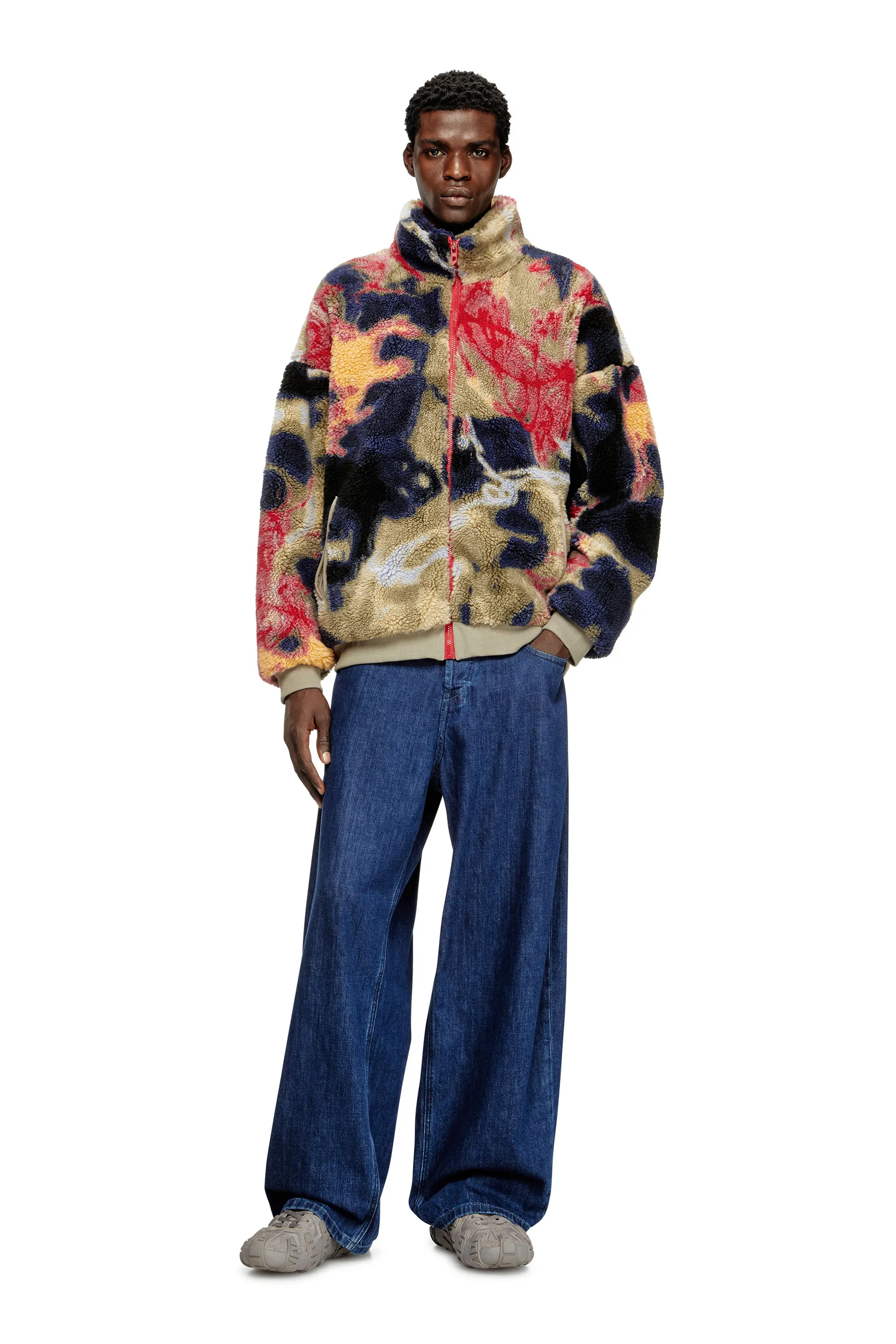 Teddy-fleece jacket with graffiti motif