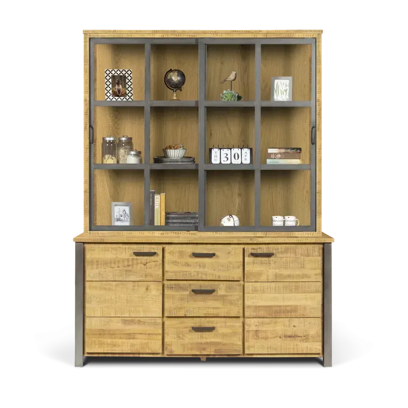 Vitrinekast (schuifdeuren) Steelwood - Seasoned Brown