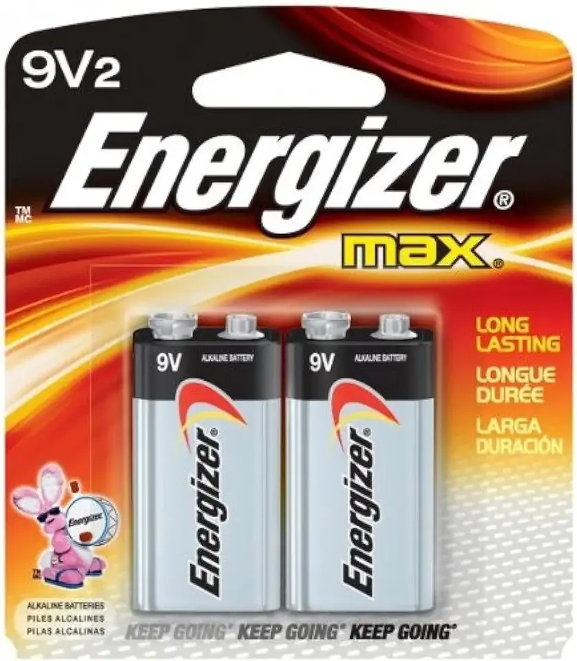 Energizer MAX 9V Batteries (2 Pack), 9 Volt Alkaline Batteries