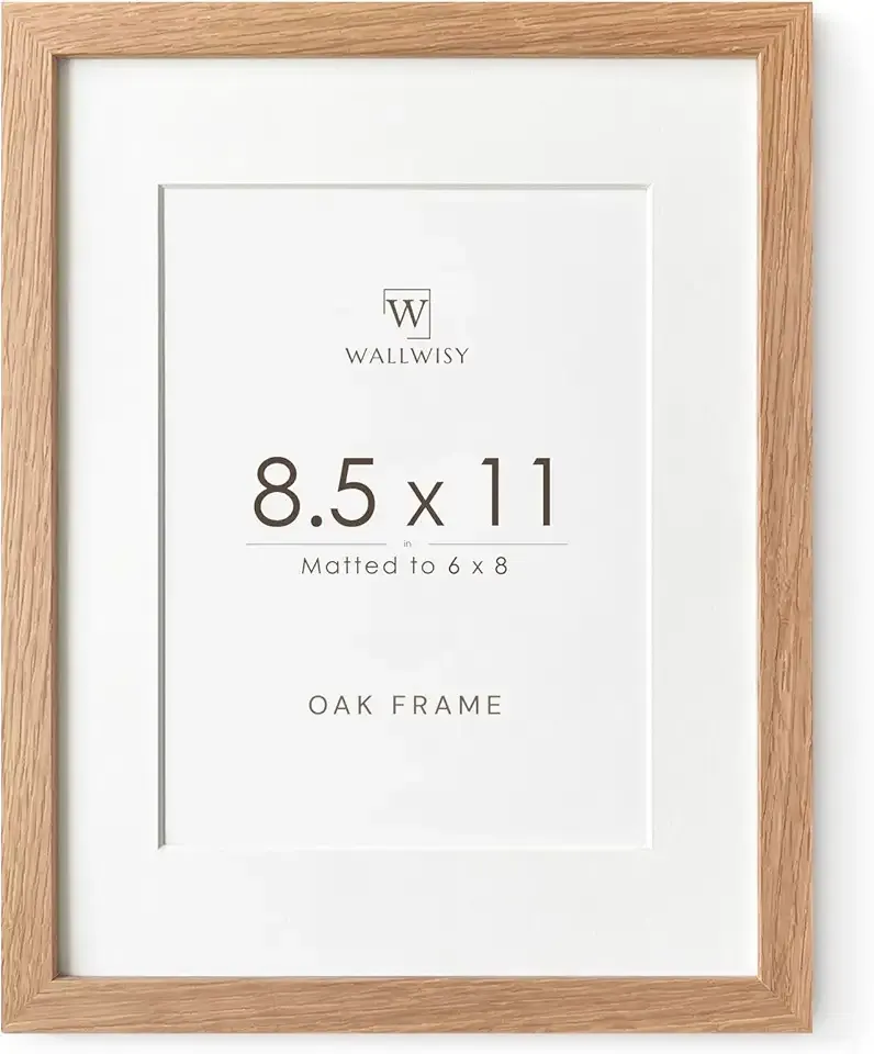 8.5x11 Picture Frame, Solid Oak Wood 8.5 by 11 Picture Frame with Mat to 6x8(Openning Size is 5.5x7.5), 11x8.5 Natural Oak Frames for Wall and Tabletop Display, Set of 1
