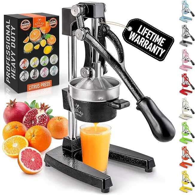 Zulay Kitchen Cast-Iron Orange Juice Squeezer - Easy-to-Clean, Heavy-Duty, Professional Citrus Juicer - Stainless Steel Lemon Squeezer - Manual Citrus Press & Orange Squeezer - Orange Juicer (Black)