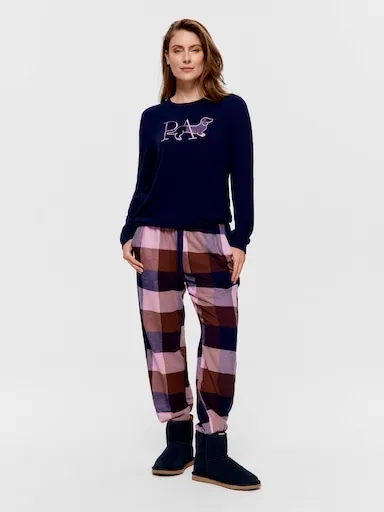 Navy & Choc Buffalo Check 100% Cotton Flannelette Cuff Pj Pant
