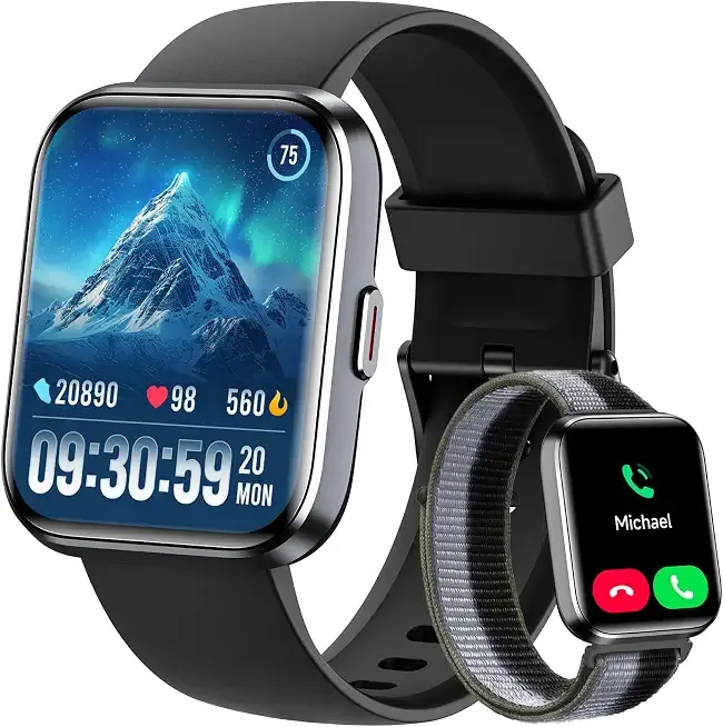 Smart Watch for Men Women, 1.8" Fitness Tracker for Android & iPhone, Answer/Make Calls, Alexa Built-in, Heart Rate/Sleep/SpO2 Monitor Smartwatch, 3ATM Waterproof Watches, 101+ Sport Modes, 2 Bands