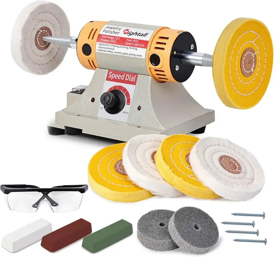 Jewelry Polisher Versatile Polishers & Buffers for Bench Grinder - Ideal for Jewelry Polishing and Finishing Jobs,With 6 Cloth Wheels, 2 Abrasive Fiber Wheels, Safety Glass, 3 Polish Compound