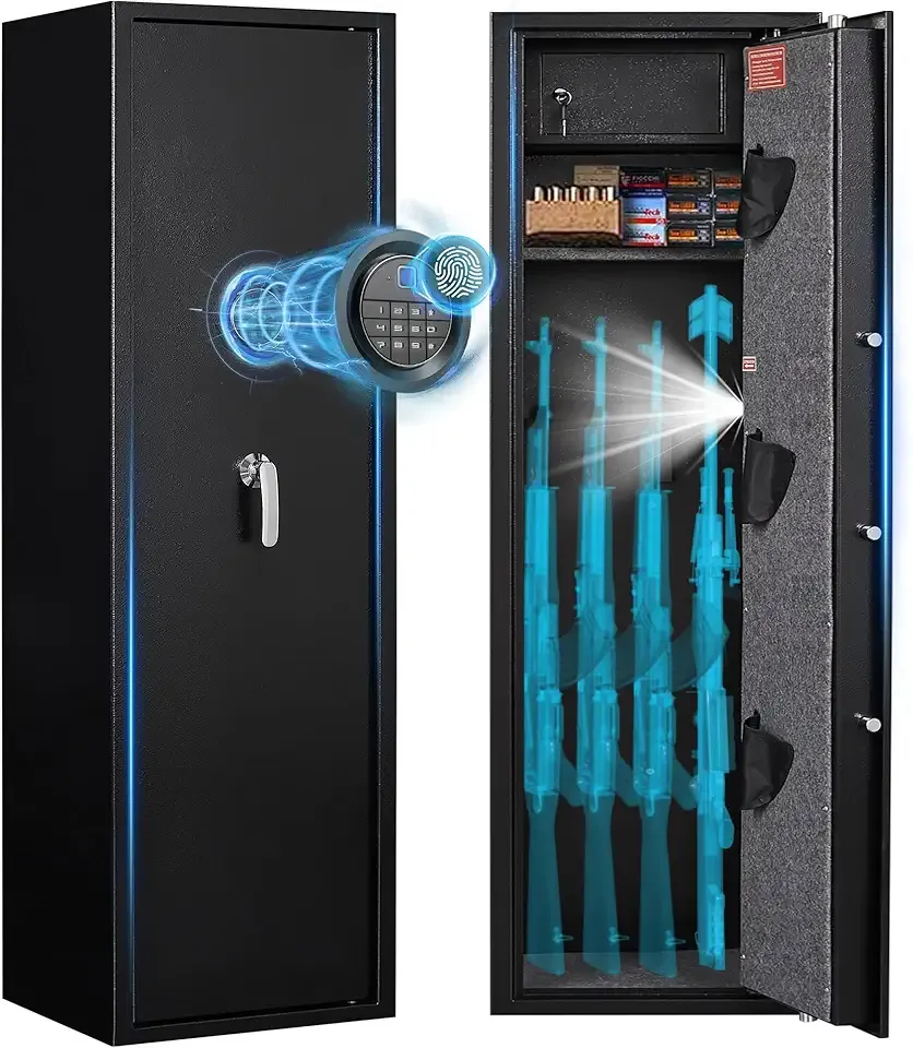BONANO 4-6 Fingerprint Gun Safe, Long Gun Safes for Home Rifles and Pistols, Gun Cabinets for Rifles and Shotguns, Quick Access Dual Alarm Rifles Safe, Biometric Gun Safe, Stack On Gun Cabinet