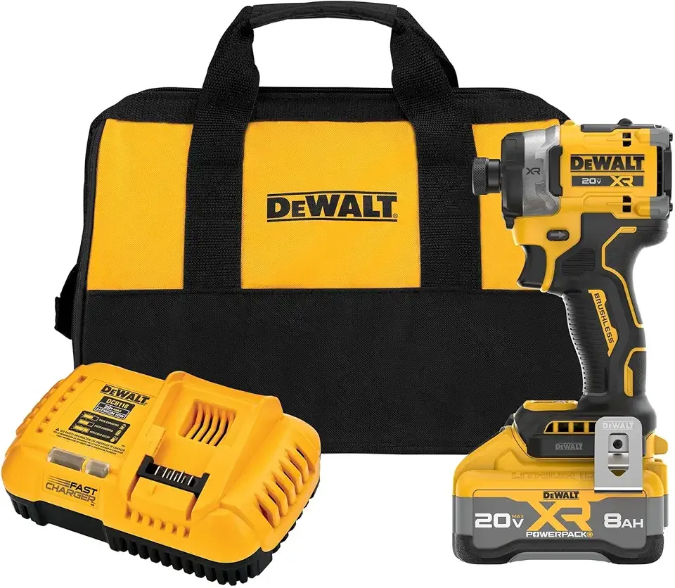 DEWALT 20V MAX XR 1/4 Inch Cordless Impact Driver Kit with 8AH Battery and Charger (DCF860WW1)