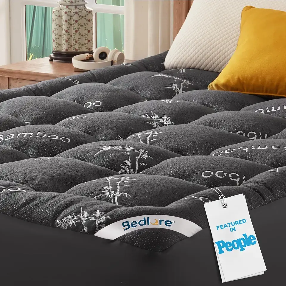 BEDLORE Queen Mattress Topper , Thick Pillow Top Mattress Pad | Stretchable Pockets Fit 6”-18” Mattress, Soft Breathable Mattress Topper for Back Pain Relief and Hot Sleepers(Dark Gray)