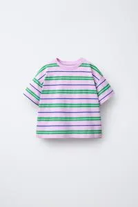 STRIPED T-SHIRT WITH RAISED FRUIT PRINT