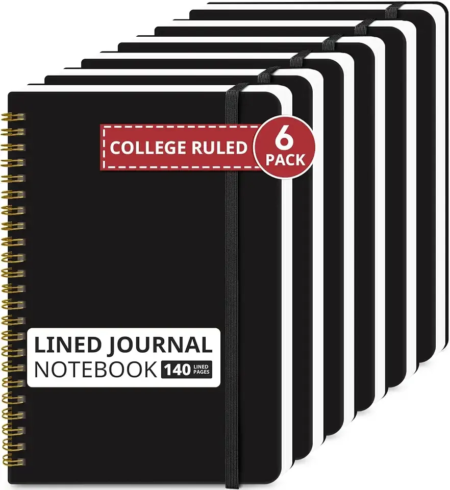 Taja 6 Pack Lined Notebooks for Work Hardcover Spiral Journal for Office