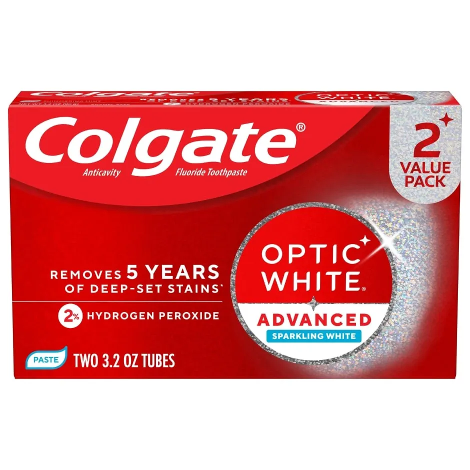 Colgate Optic White Advanced Sparkling White Toothpaste with 2% Hydrogen Peroxide, 2 Pk., 3.2 OZ