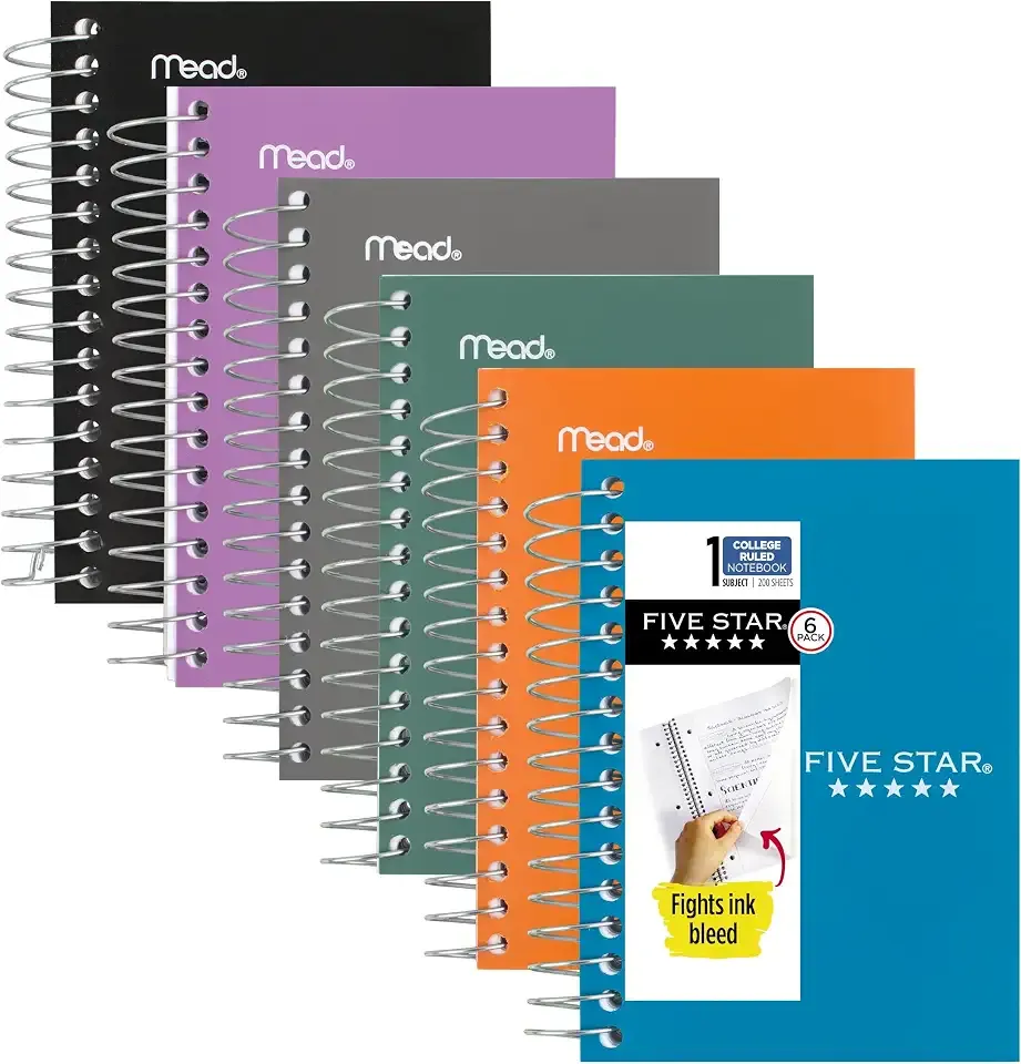 Five Star Spiral Notebook, 6 Pack, College Ruled Paper, Fat Lil' Pocket Notebooks, 3-1/2" x 5-1/2", 200 Sheets, Assorted Colors (38027)